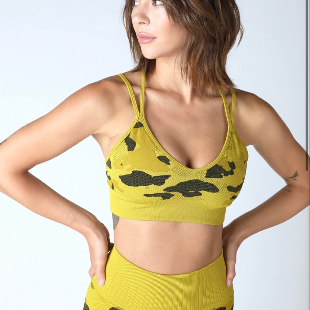 avocado Yellow Camo Seamless Sports Bra
